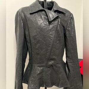 Christian Siriano Genuine Leather Jacket Leather Peplum Biker Jacket size XS